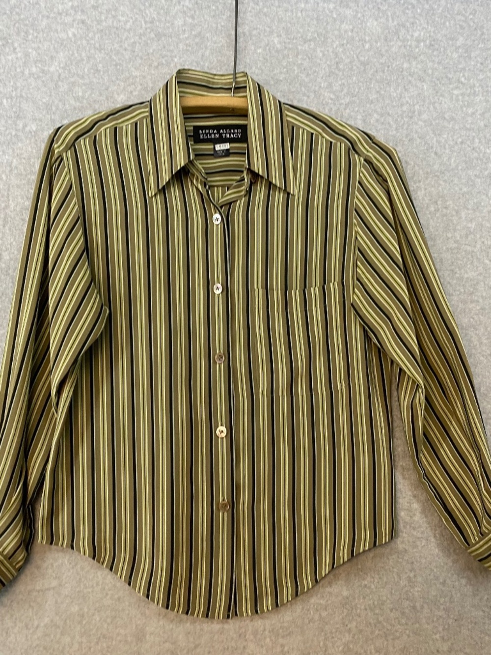 Womens 100% Silk Size S Striped Button Up Bishop Long Sleeve Shirt